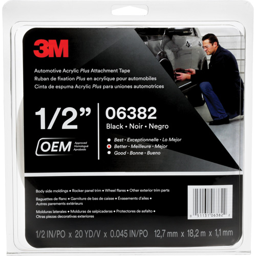 Ruban en acrylique de 3M pour l'automobile, 18 m (60') lo x 12,7 mm (1/2") la, 45 mils, Acrylique Seaboard Timber Mart
