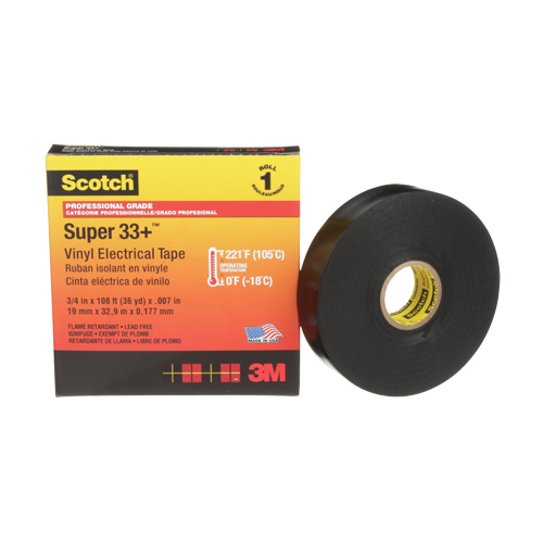 Ruban isolant en vinyle Super 33+ Scotch, 19 mm (3/4") x 33 m (108'), Noir, 7 mils Seaboard Timber Mart
