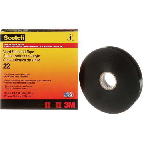 Scotch&reg; Vinyl Electrical Tape, 19 mm (3/4") x 33 m (108'), Black, 10 mils Seaboard Timber Mart