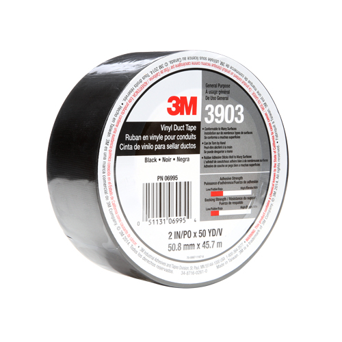 3903 Vinyl Duct Tape, 1245 mm (49") W x 46 m (151') L, 6.5 mils, Black Seaboard Timber Mart