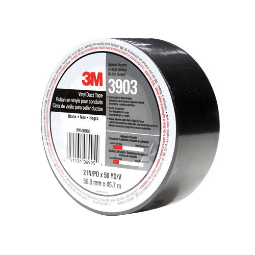 3903 Vinyl Duct Tape, 1245 mm (49") W x 46 m (151') L, 6.5 mils, Black Seaboard Timber Mart
