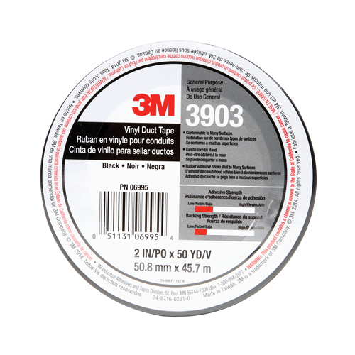 3903 Vinyl Duct Tape, 1245 mm (49") W x 46 m (151') L, 6.5 mils, Black Seaboard Timber Mart