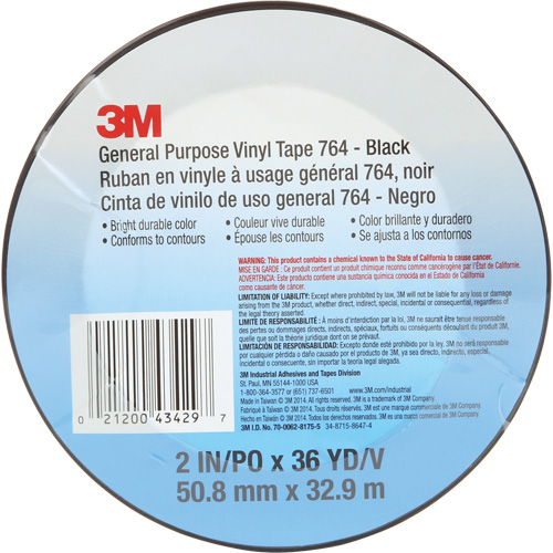 Ruban en vinyle pour travaux g&eacute;n&eacute;raux 764, 50,8 mm (2") la x 32,9 m (108') lo, 5 mils, Noir Seaboard Timber Mart