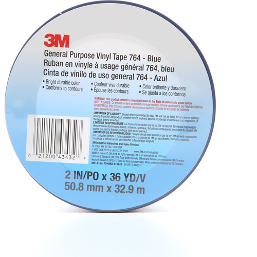 Ruban en vinyle pour travaux g&eacute;n&eacute;raux 764, 50,8 mm (2") la x 32,9 m (108') lo, 5 mils, Bleu Seaboard Timber Mart