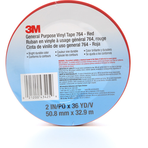 Ruban en vinyle pour travaux g&eacute;n&eacute;raux 764, 50,8 mm (2") la x 32,9 m (108') lo, 5 mils, Rouge Seaboard Timber Mart