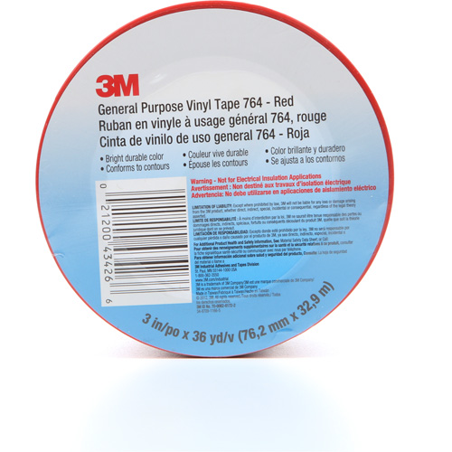 Ruban en vinyle pour travaux g&eacute;n&eacute;raux 764, 76 mm (3") la x 32,9 m (108') lo, 5 mils, Rouge Seaboard Timber Mart