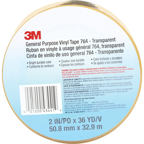 Ruban en vinyle pour travaux g&eacute;n&eacute;raux 764, 50,8 mm (2") la x 32,9 m (108') lo, 5 mils, Transparent Seaboard Timber Mart