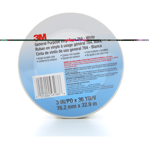 Ruban en vinyle pour travaux g&eacute;n&eacute;raux 764, 76 mm (3") la x 32,9 m (108') lo, 5 mils, Blanc Seaboard Timber Mart