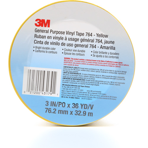Ruban en vinyle pour travaux g&eacute;n&eacute;raux 764, 76 mm (3") la x 32,9 m (108') lo, 5 mils, Jaune Seaboard Timber Mart