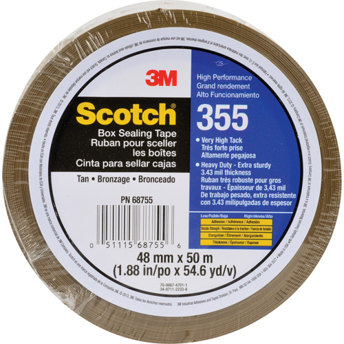 Scotch&reg; Box Sealing Tape 355, Hot Melt Adhesive, 3.15 mils, 48 mm (2") x 50 m (164') Seaboard Timber Mart