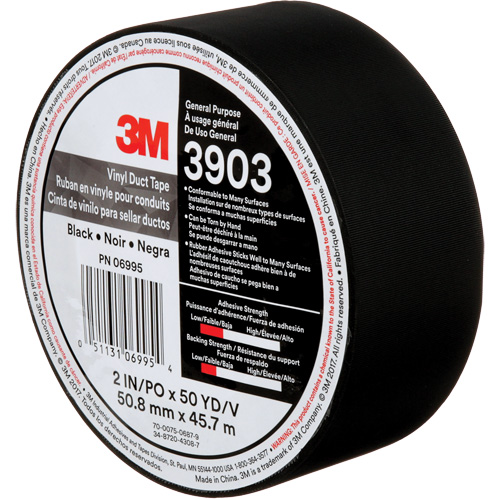 Rubans adh&eacute;sifs en vinyle 3903, 48 mm (2") la x 45 m (148') lo, 6,5 mils, Noir Seaboard Timber Mart