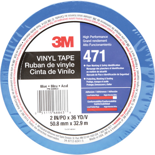 Ruban en vinyle 471, 50,8 mm (2") la x 32,9 m (108') lo, 5,2 mils, Bleu Seaboard Timber Mart