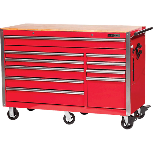 PRC5610 Pro Series Roller Cabinet, 10 Drawers, 55-9/10" W x 24-1/10" D x 39-7/10" H, Red Seaboard Timber Mart