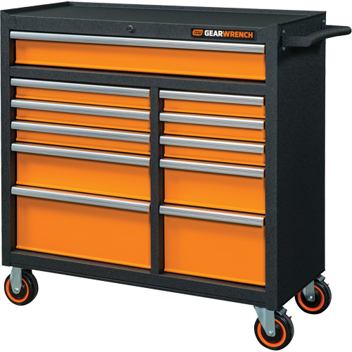 Armoire roulante pour outils s&eacute;rie GSX, 11 tiroirs, 41" la x 18-1/5" p x 41-1/2" h, Noir/Orange Seaboard Timber Mart