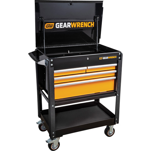 Chariot utilitaire, 4 tiroirs, 33" lo x 21" la x 42" h, Noir/Orange Seaboard Timber Mart