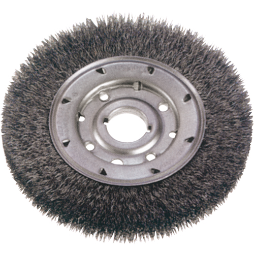 Crimped Wire Wheel Brushes - Narrow Face, 6" Dia., 0.014" Fill, 1-1/4" Arbor Seaboard Timber Mart