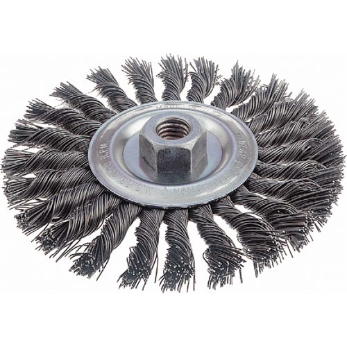 Knot Wire Wheel Brushes - Standard Twist Knot, 6" Dia., 0.023" Fill, 5/8"-11 Arbor, Steel Seaboard Timber Mart
