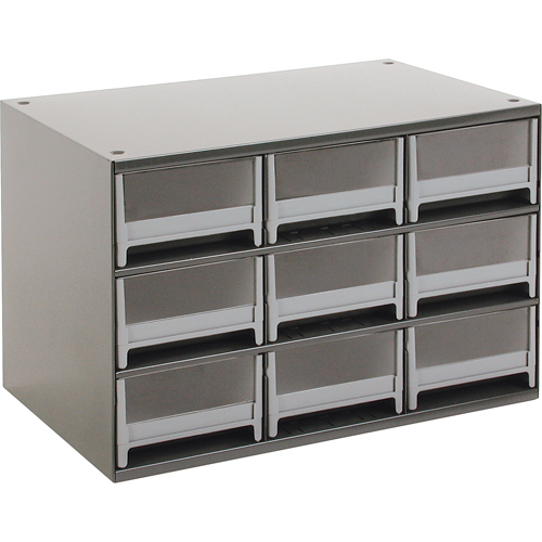 Modular Parts Cabinets, Steel, 9 Drawers, 17" x 10-9/16" x 3-1/16", Grey Seaboard Timber Mart