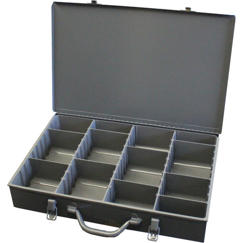 Adjustable Compartment Boxes, Steel, Variable Slots, 18" W x 12" D x 3" H, Grey Seaboard Timber Mart