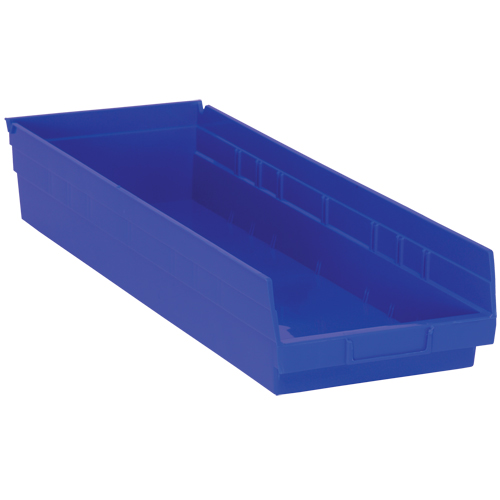 Shelf Bins, 8-3/8" W x 4" H x 23-5/8" D, Blue, 50 lbs. Capacity Seaboard Timber Mart