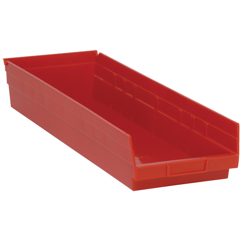 Shelf Bins, 8-3/8" W x 4" H x 23-5/8" D, Red, 50 lbs. Capacity Seaboard Timber Mart
