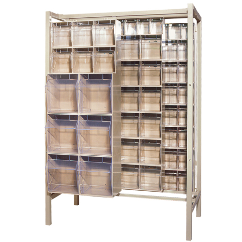 Syst&egrave;me de stockage &agrave; glissi&egrave;re &agrave; bacs basculants autonome, 51-1/4" la x 26" p x 77" h, 101 tiroirs Seaboard Timber Mart