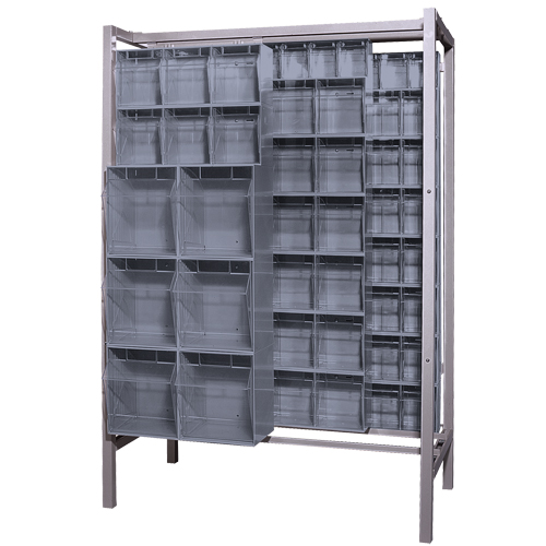 Syst&egrave;me de stockage &agrave; glissi&egrave;re &agrave; bacs basculants autonome, 51-1/4" la x 26" p x 77" h, 101 tiroirs Seaboard Timber Mart