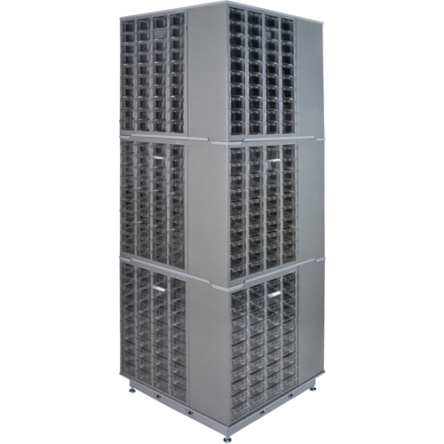 Armoire industrielle robuste avec carrousel &agrave; tiroirs, Acier, 480 tiroirs, 27" la x 27" p x 80" h, Gris Seaboard Timber Mart
