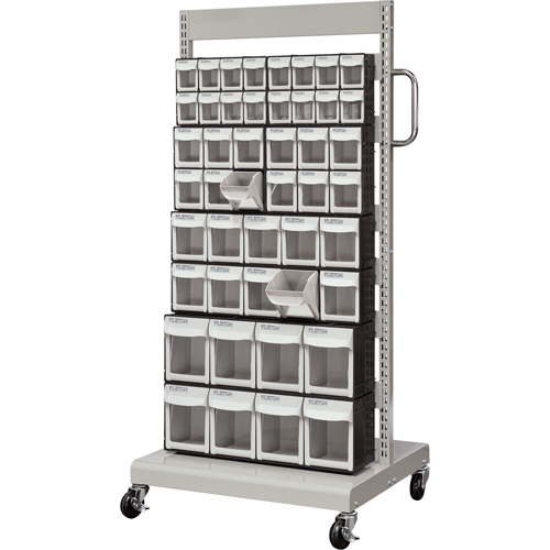 Mobile Tilt Bin Rack, Single-sided, 46 bins, 26-1/4" W x 22" D x 57-1/2" H Seaboard Timber Mart