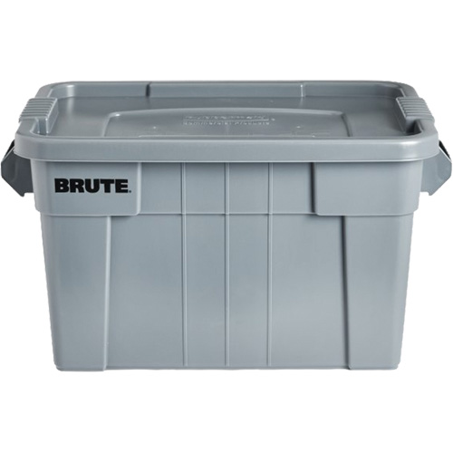 Brute Storage Tote with Lid, 27.88” D x 17.38” W x 15.13” H, 160 lbs. Capacity, Grey Seaboard Timber Mart