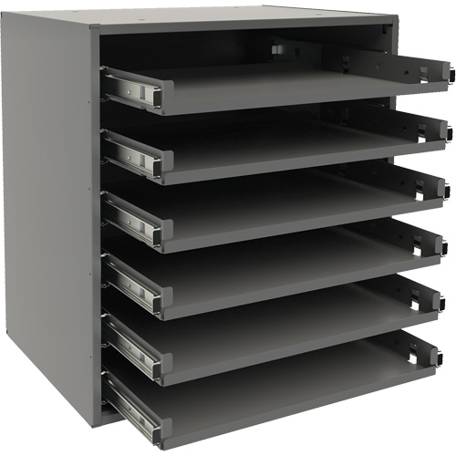 Small Bearing Slide Rack, Steel, 6 Slots, 15-9/16" W x 11-7/8" D x 16-3/8" H, Grey Seaboard Timber Mart