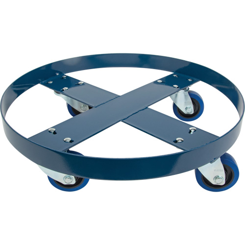 Drum Dolly, Steel, 1400 lbs. Capacity, 24" Diameter, Blue Elastic Casters Seaboard Timber Mart