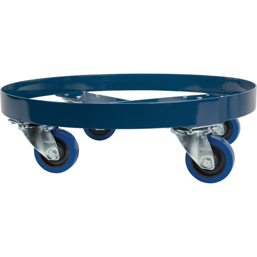 Drum Dolly, Steel, 1400 lbs. Capacity, 24" Diameter, Blue Elastic Casters Seaboard Timber Mart