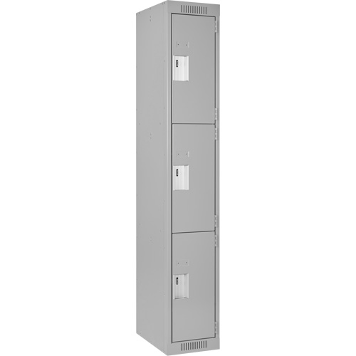 Clean Line Lockers, 3 -tier, 12" x 18" x 72", Steel, Grey, Rivet (Assembled) Seaboard Timber Mart