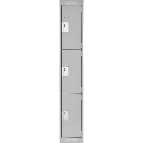 Clean Line Lockers, 3 -tier, 12" x 18" x 72", Steel, Grey, Rivet (Assembled) Seaboard Timber Mart