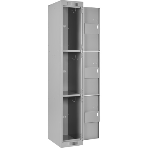 Clean Line Lockers, 3 -tier, 12" x 18" x 72", Steel, Grey, Rivet (Assembled) Seaboard Timber Mart