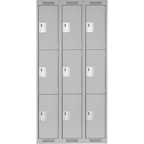 Clean Line Lockers, 3 -tier, Bank of 3, 36" x 18" x 72", Steel, Grey, Rivet (Assembled) Seaboard Timber Mart