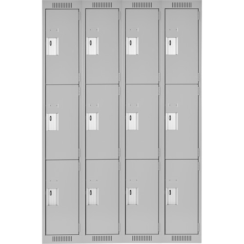 Clean Line Lockers, 3 -tier, Bank of 4, 48" x 18" x 72", Steel, Grey, Rivet (Assembled) Seaboard Timber Mart