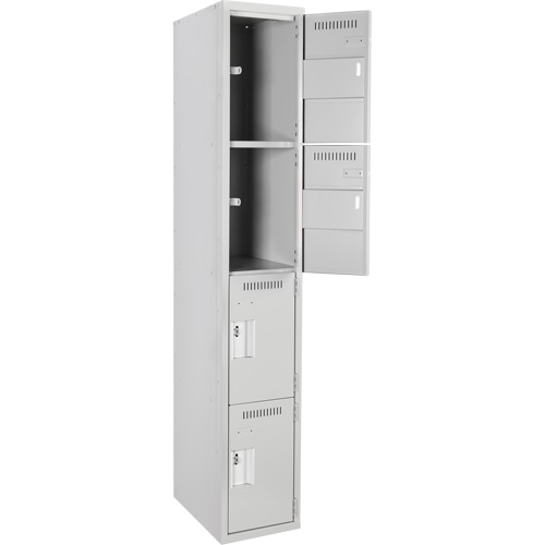 Clean Line Lockers, 4 -tier, 12" x 18" x 72", Steel, Grey, Rivet (Assembled) Seaboard Timber Mart