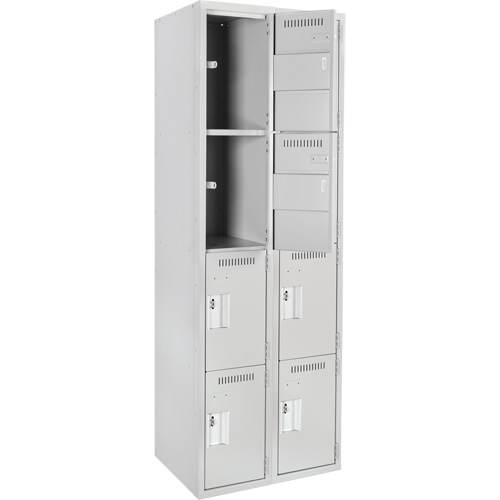 Clean Line Lockers, 4 -tier, Bank of 2, 24" x 18" x 72", Steel, Grey, Rivet (Assembled) Seaboard Timber Mart