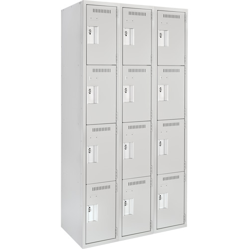 Clean Line Lockers, 4 -tier, Bank of 3, 36" x 18" x 72", Steel, Grey, Rivet (Assembled) Seaboard Timber Mart
