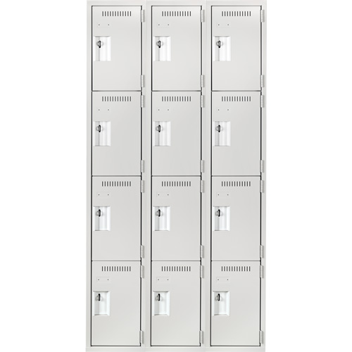Clean Line Lockers, 4 -tier, Bank of 3, 36" x 18" x 72", Steel, Grey, Rivet (Assembled) Seaboard Timber Mart
