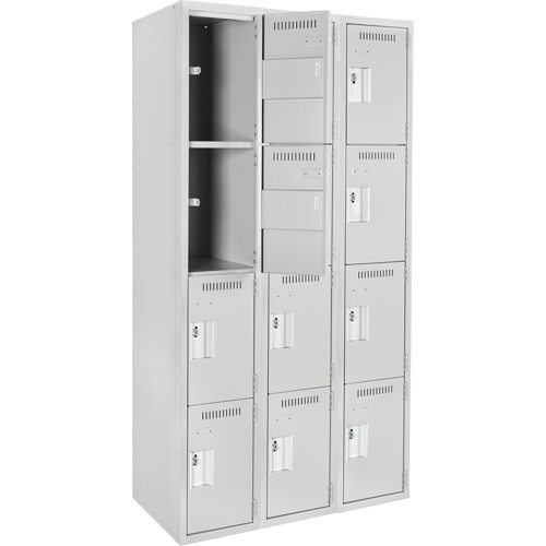 Clean Line Lockers, 4 -tier, Bank of 3, 36" x 18" x 72", Steel, Grey, Rivet (Assembled) Seaboard Timber Mart