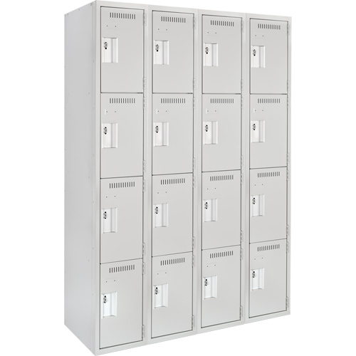 Clean Line Lockers, 4 -tier, Bank of 4, 48" x 18" x 72", Steel, Grey, Rivet (Assembled) Seaboard Timber Mart