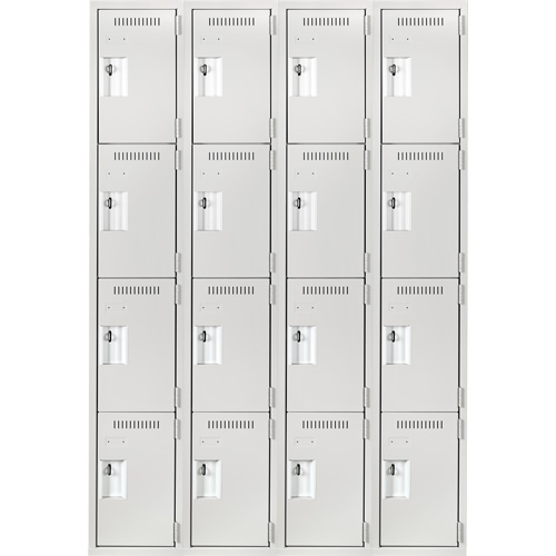 Clean Line Lockers, 4 -tier, Bank of 4, 48" x 18" x 72", Steel, Grey, Rivet (Assembled) Seaboard Timber Mart