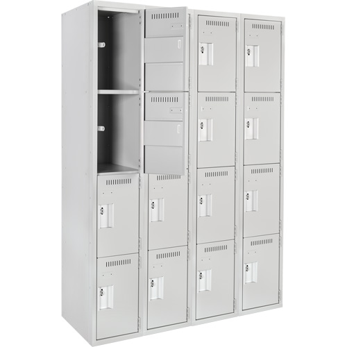 Clean Line Lockers, 4 -tier, Bank of 4, 48" x 18" x 72", Steel, Grey, Rivet (Assembled) Seaboard Timber Mart