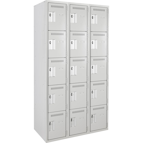 Assembled Clean Line Personal Effects Lockers, 5 -tier, Bank of 3, 15" x 72" x 36", Steel Seaboard Timber Mart