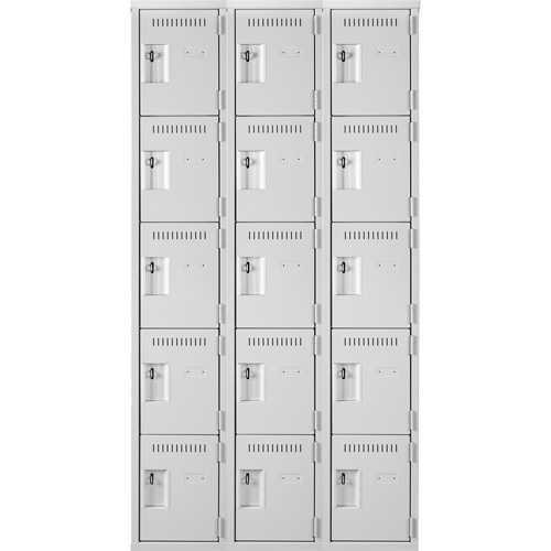 Assembled Clean Line Personal Effects Lockers, 5 -tier, Bank of 3, 15" x 72" x 36", Steel Seaboard Timber Mart