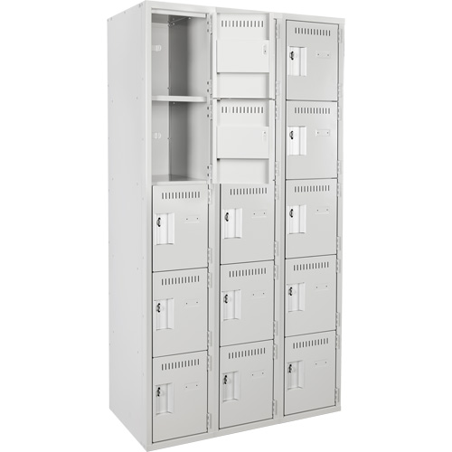 Assembled Clean Line Personal Effects Lockers, 5 -tier, Bank of 3, 15" x 72" x 36", Steel Seaboard Timber Mart