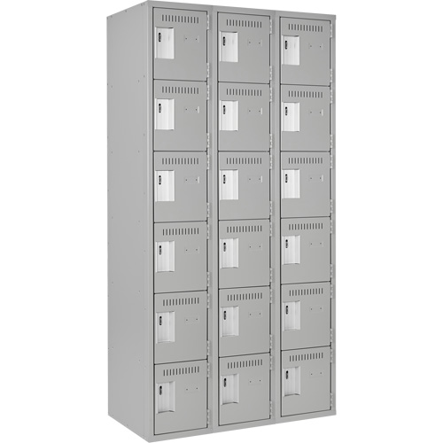 Clean Line Lockerettes, 6 -tier, Bank of 3, 36" x 18" x 72", Steel, Grey, Rivet (Assembled) Seaboard Timber Mart